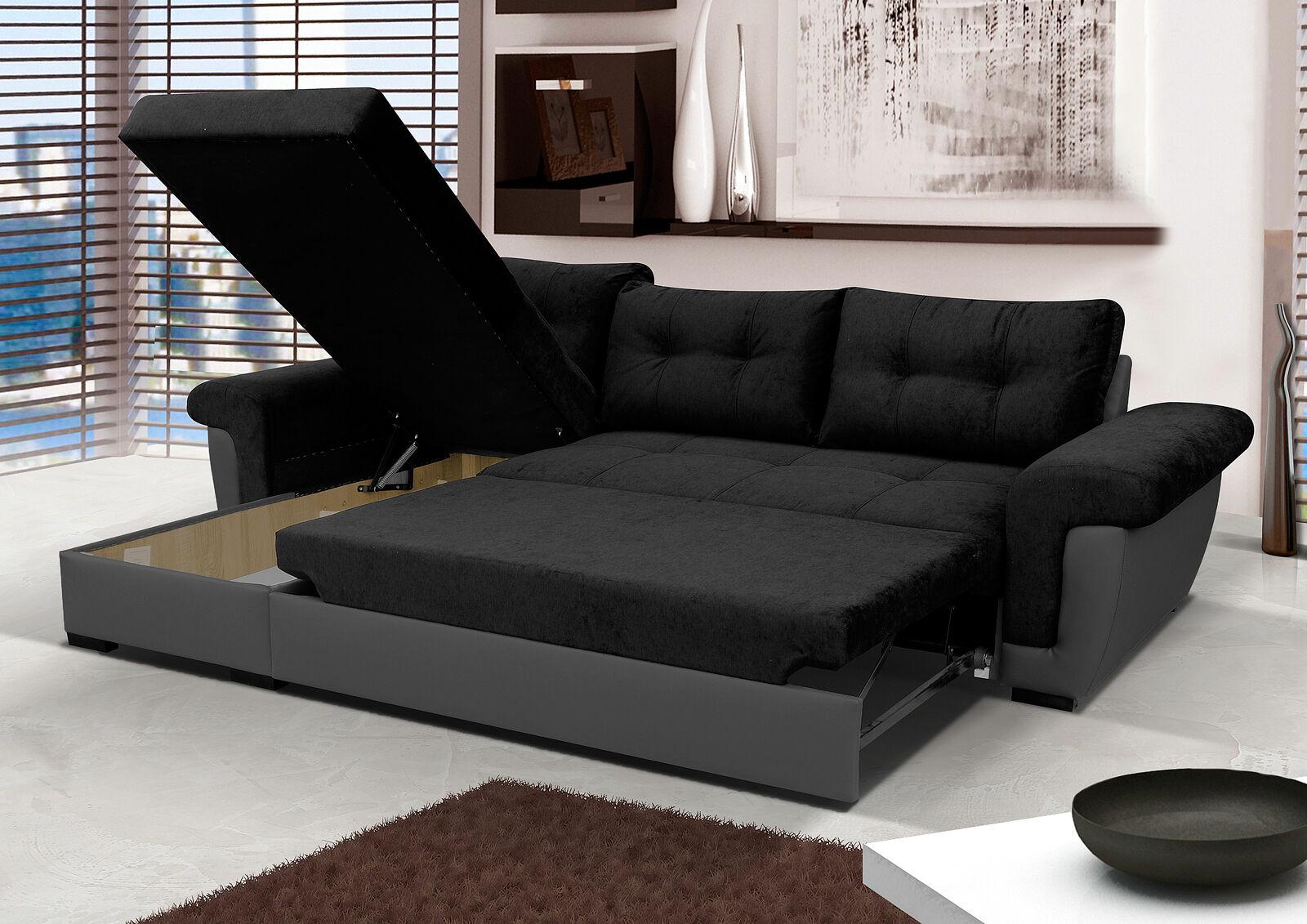 Corner Sofa Bed with Storage, Black Fabric. Very Comfortable