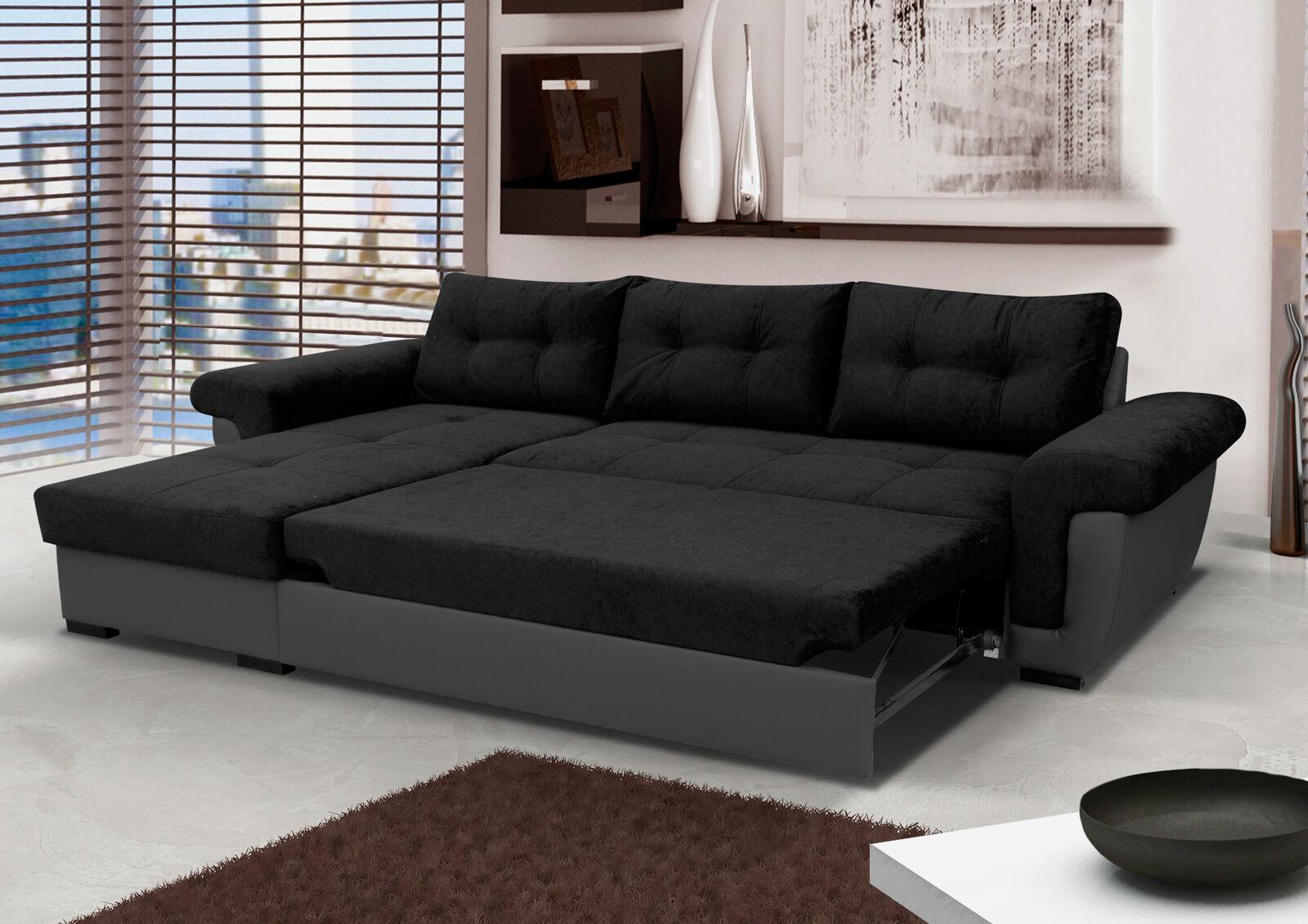 Corner Sofa Bed with Storage, Black Fabric. Very Comfortable