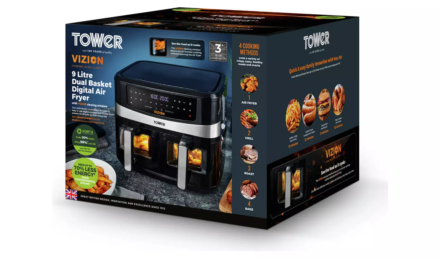 Tower T17100 9 Litre Vortx Vizion Dual Basket Air Fryer